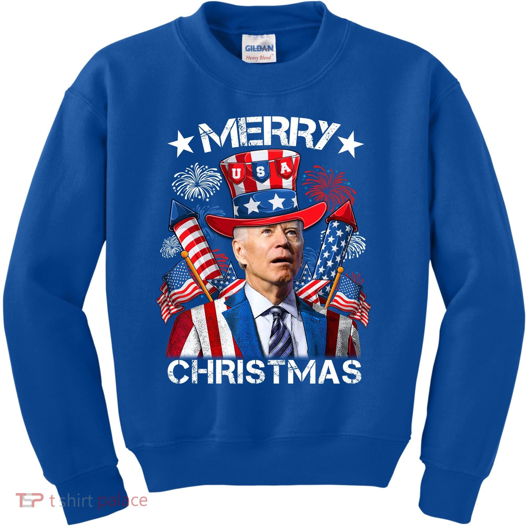 Funny Joe Biden 4th Of July Merry Christmas Firework USA Kids Sweatshirt