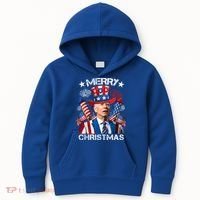 Funny Joe Biden 4th Of July Merry Christmas Firework USA Kids Hoodie thumb 0