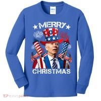 Funny Joe Biden 4th Of July Merry Christmas Firework USA Kids Long Sleeve Shirt thumb 0