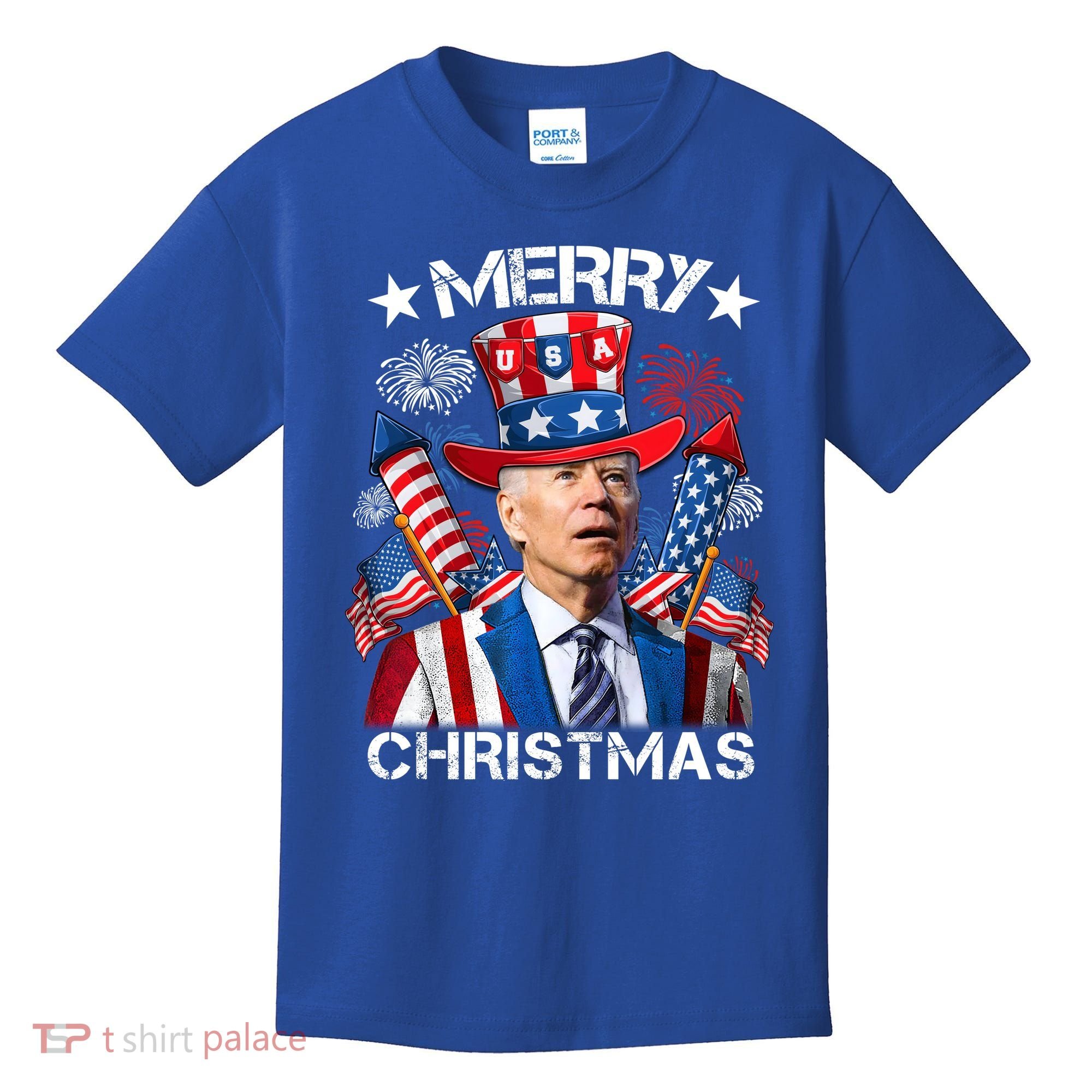 Funny Joe Biden 4th Of July Merry Christmas Firework USA Kids T-Shirt