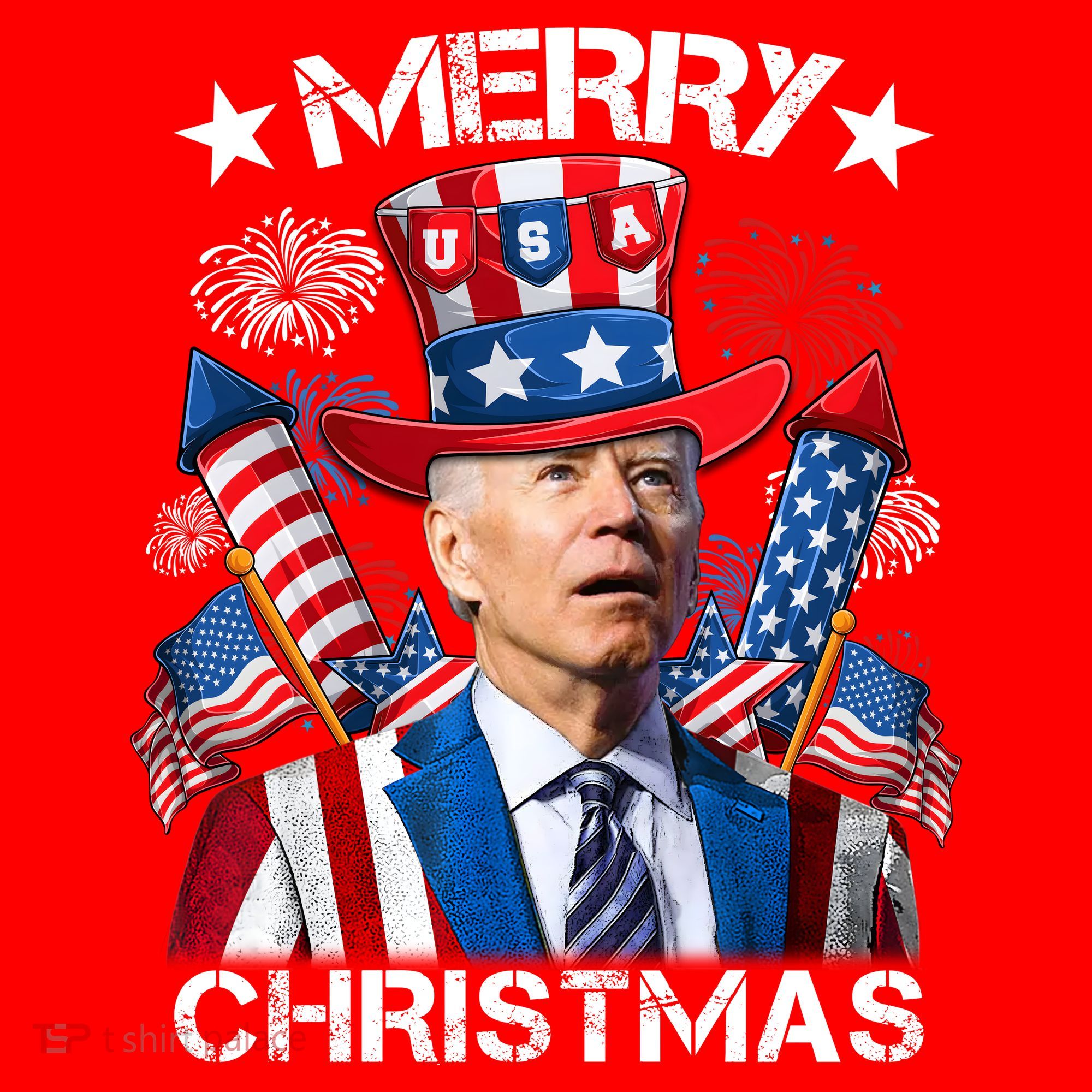 Funny Joe Biden 4th Of July Merry Christmas Firework USA Santa Hat