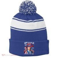 Funny Joe Biden 4th Of July Happy 4th Uh You Know The Thing  Stripe Pom Pom Beanie thumb 0
