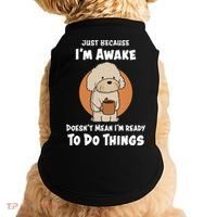 Funny Just Because I’m Awake Cute Doodle Dog with Coffee Doggie Tank thumb 0