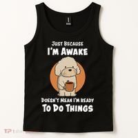 Funny Just Because I’m Awake Cute Doodle Dog with Coffee Tank Top thumb 2