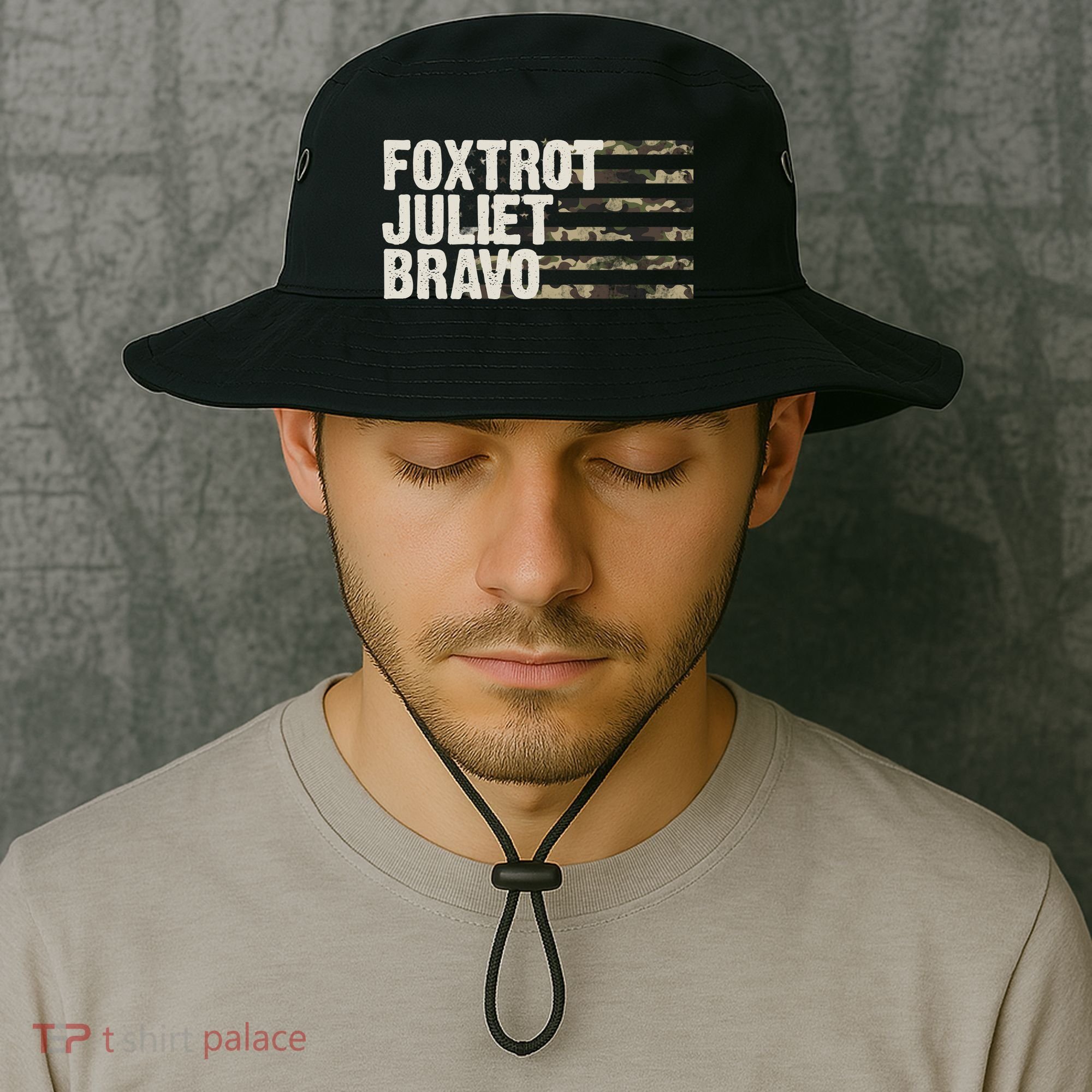Foxtrot Juliet Bravo Camo Military Flag Bucket Hat