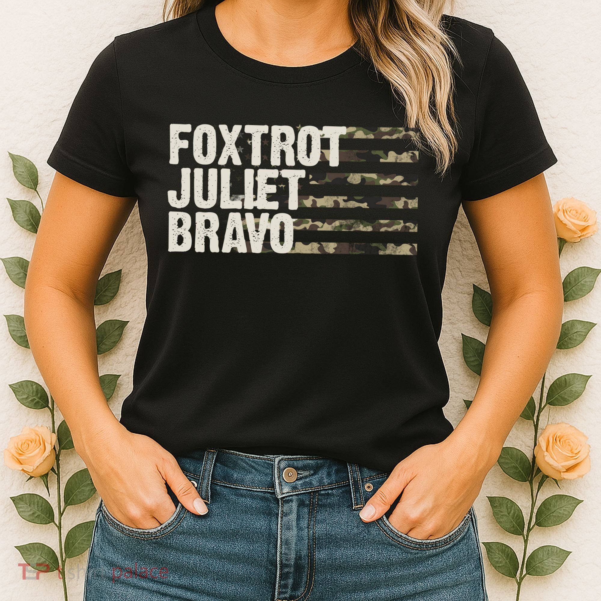 Foxtrot Juliet Bravo Camo Military Flag Women's T-Shirt