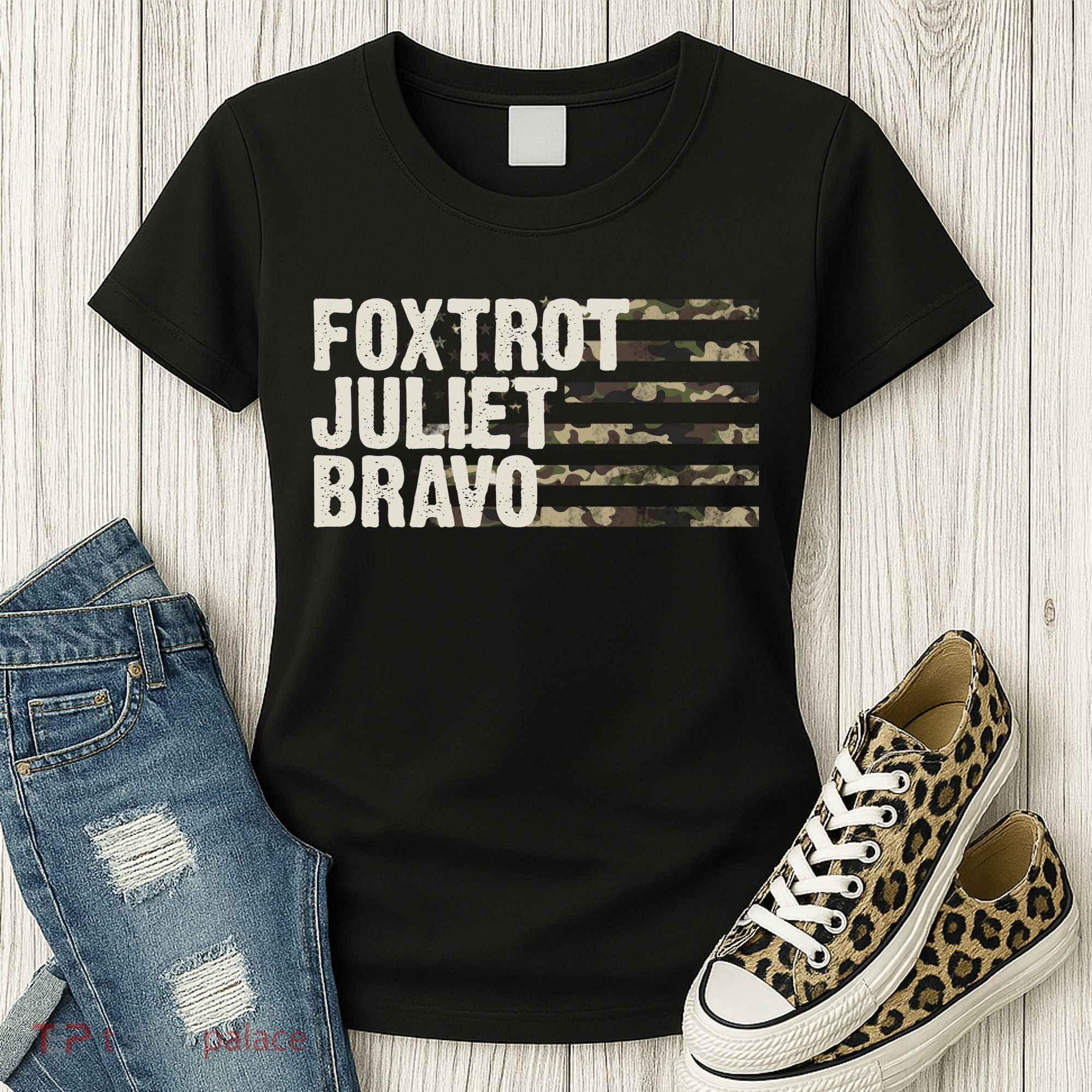 Foxtrot Juliet Bravo Camo Military Flag Women's T-Shirt