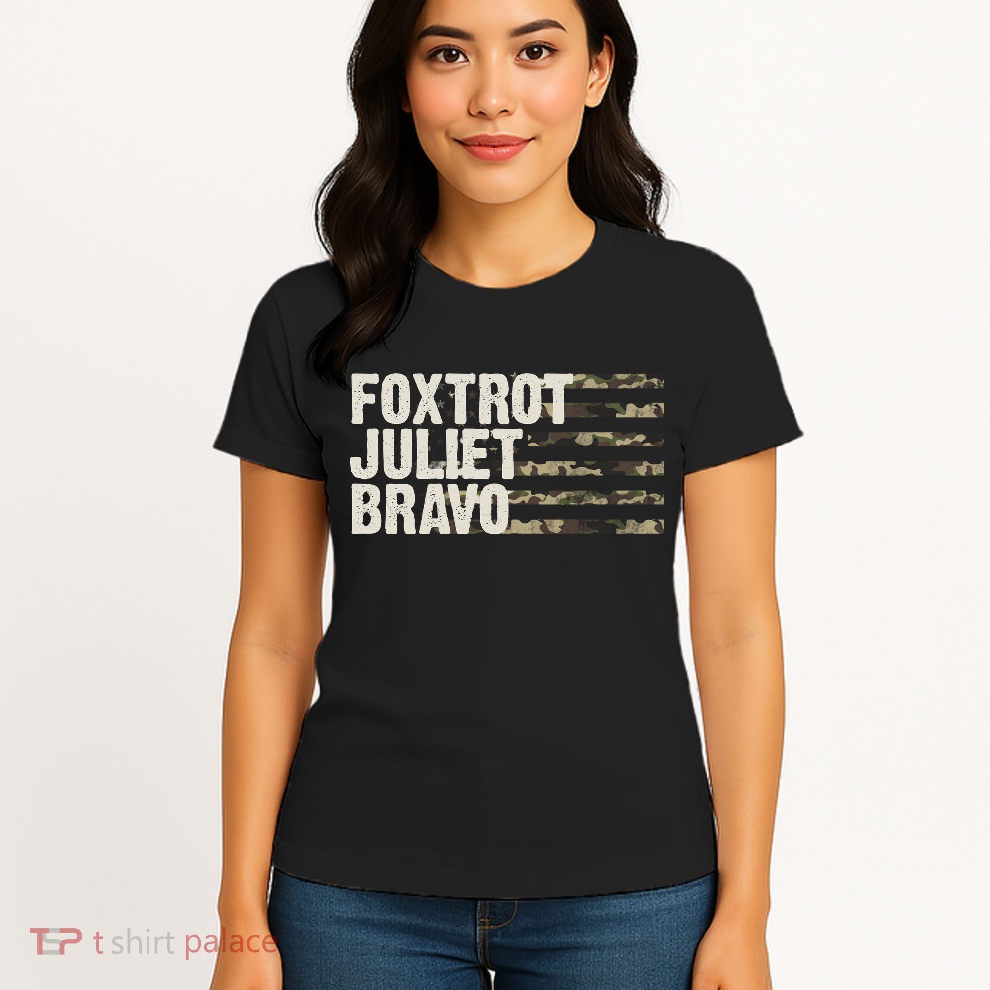 Foxtrot Juliet Bravo Camo Military Flag Women's T-Shirt
