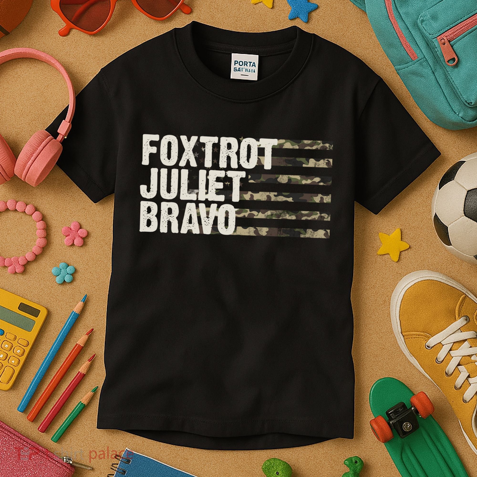 Foxtrot Juliet Bravo Camo Military Flag Kids T-Shirt