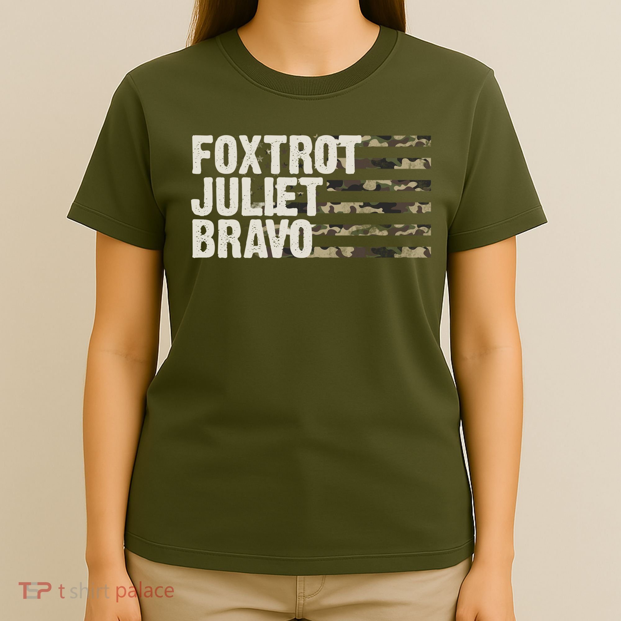 Foxtrot Juliet Bravo Camo Military Flag T-Shirt