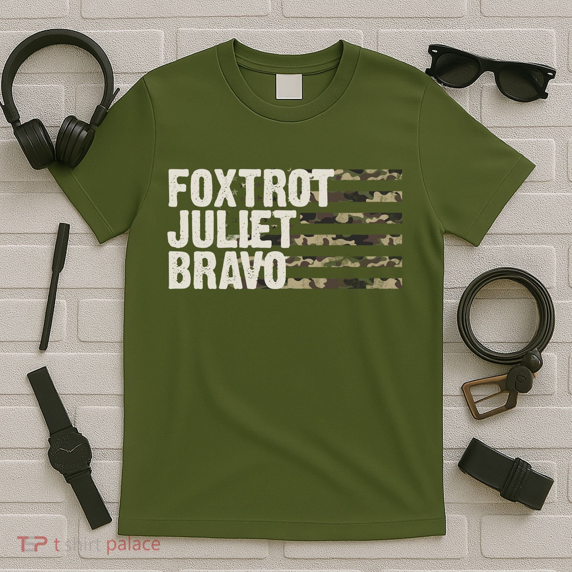 Foxtrot Juliet Bravo Camo Military Flag T-Shirt