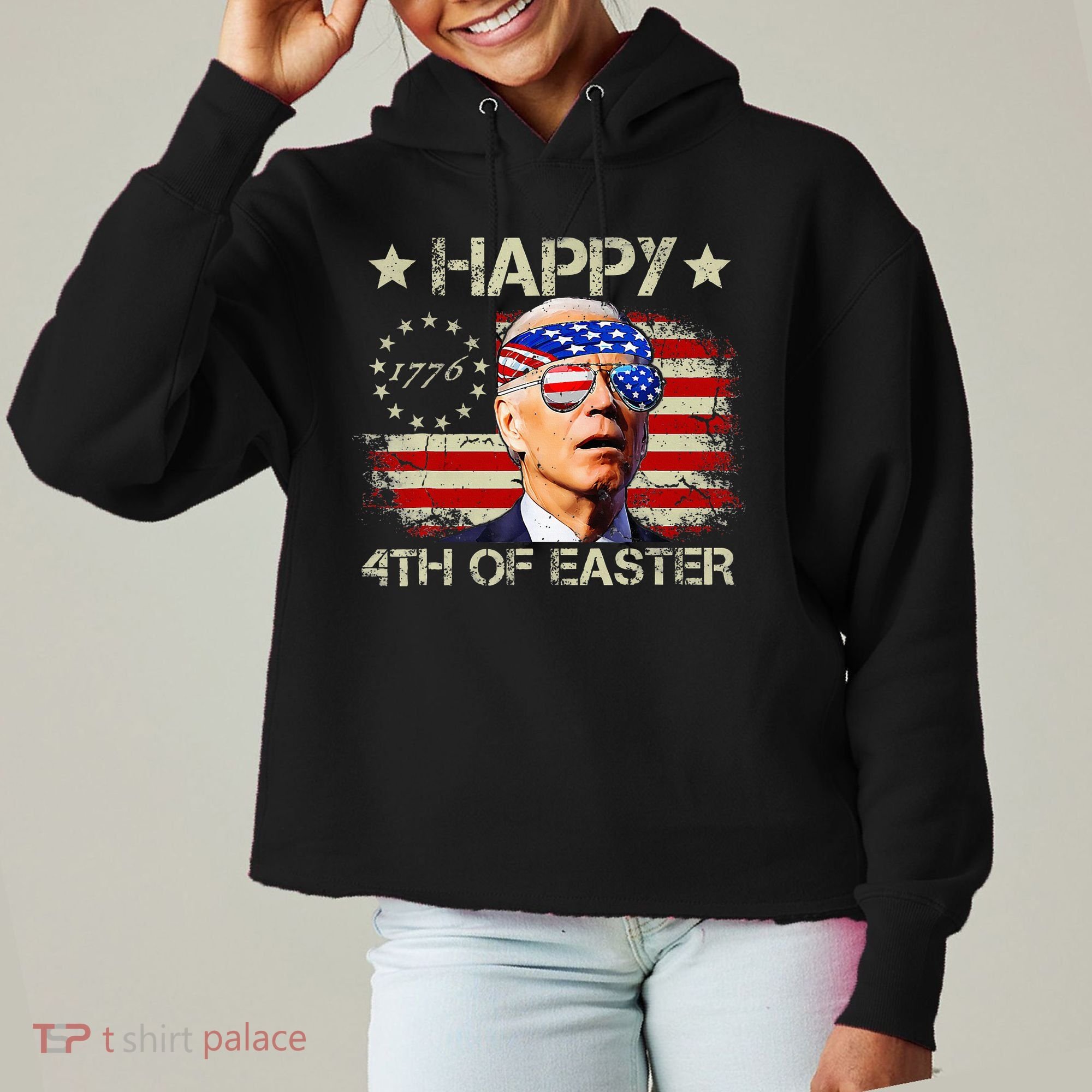 Funny Joe Biden 4th Of July Happy 4th Of Easter Us Flag Ladies Heavyweight Boxy Pullover Hoodie
