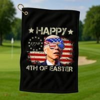 Funny Joe Biden 4th Of July Happy 4th Of Easter Us Flag Golf Towel thumb 1