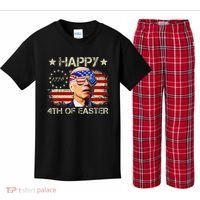 Funny Joe Biden 4th Of July Happy 4th Of Easter Us Flag Kids Plaid Pajama Set thumb 0