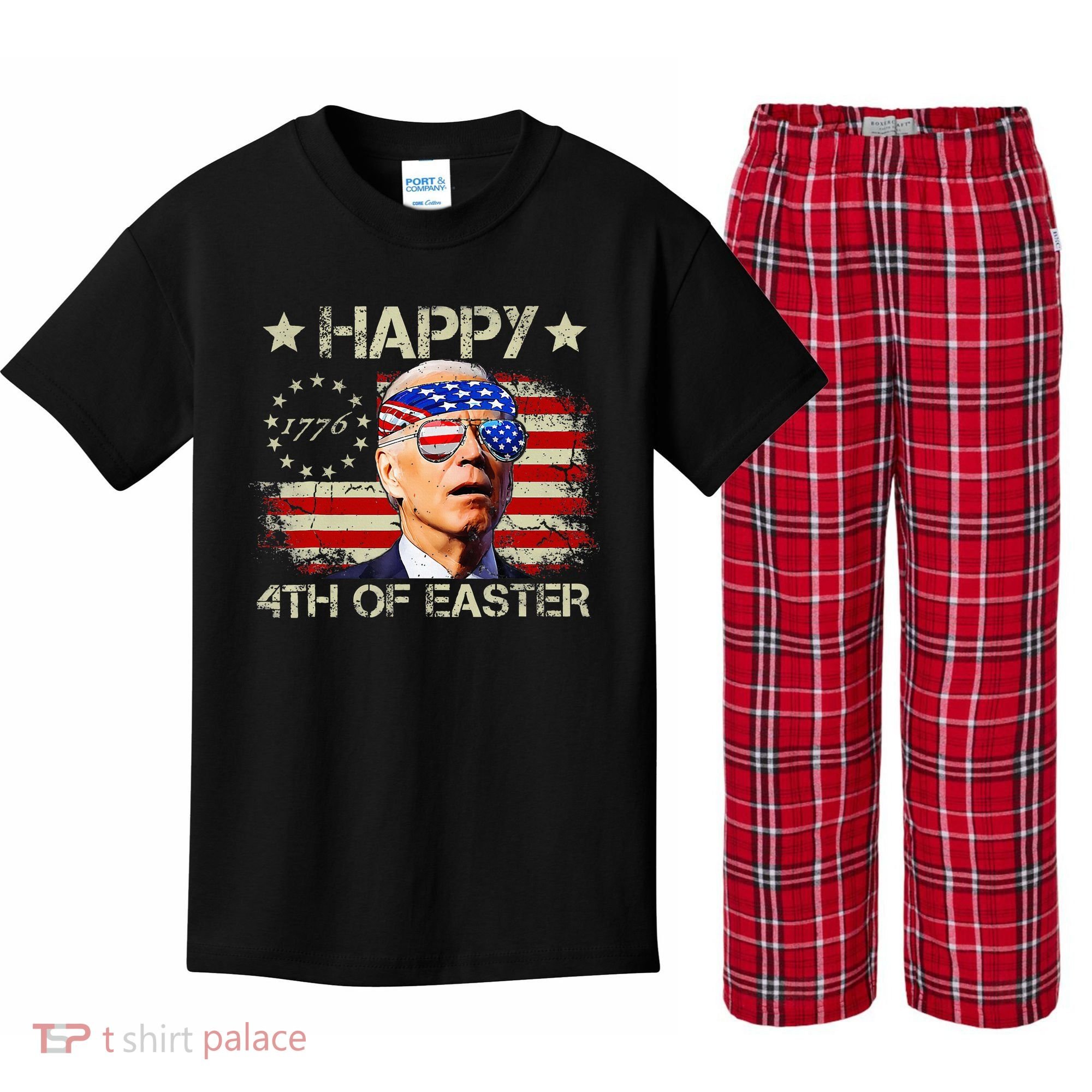 Funny Joe Biden 4th Of July Happy 4th Of Easter Us Flag Kids Plaid Pajama Set