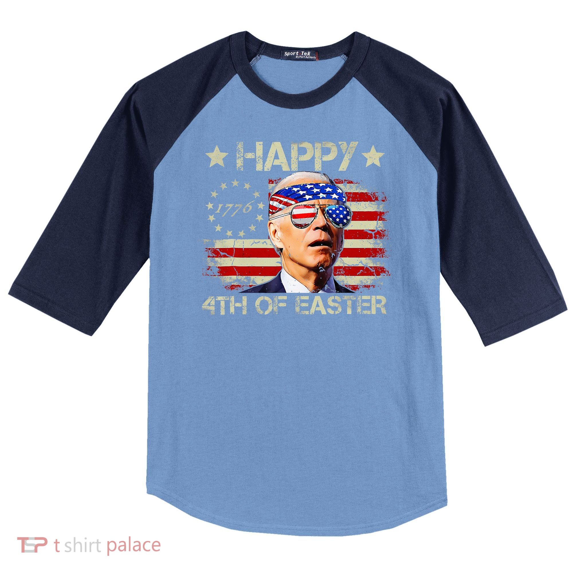 Funny Joe Biden 4th Of July Happy 4th Of Easter Us Flag Raglan Baseball Sleeve Shirt