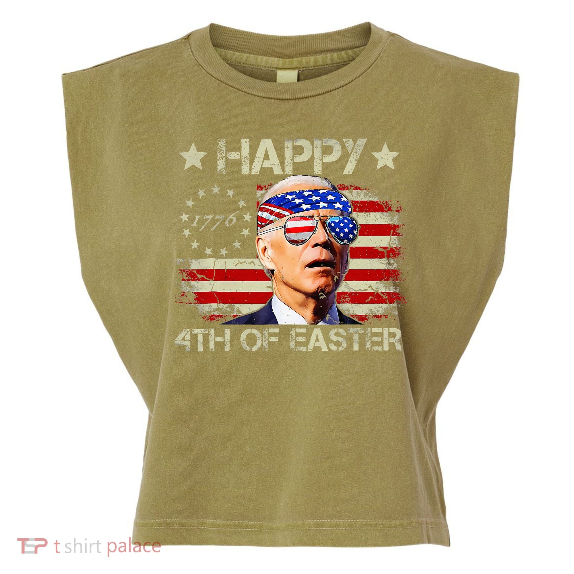 Funny Joe Biden 4th Of July Happy 4th Of Easter Us Flag Garment-Dyed Women's Muscle Tee