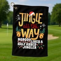 Funny Jingle Bells Half Assed Jingler Xmas Gag Gift Golf Towel thumb 1