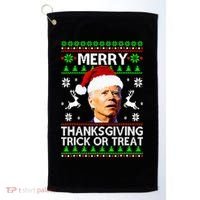 Funny Joe Biden Merry Thanksgiving Trick Or Treat Golf Towel thumb 0