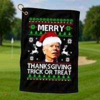 Funny Joe Biden Merry Thanksgiving Trick Or Treat Golf Towel thumb 1
