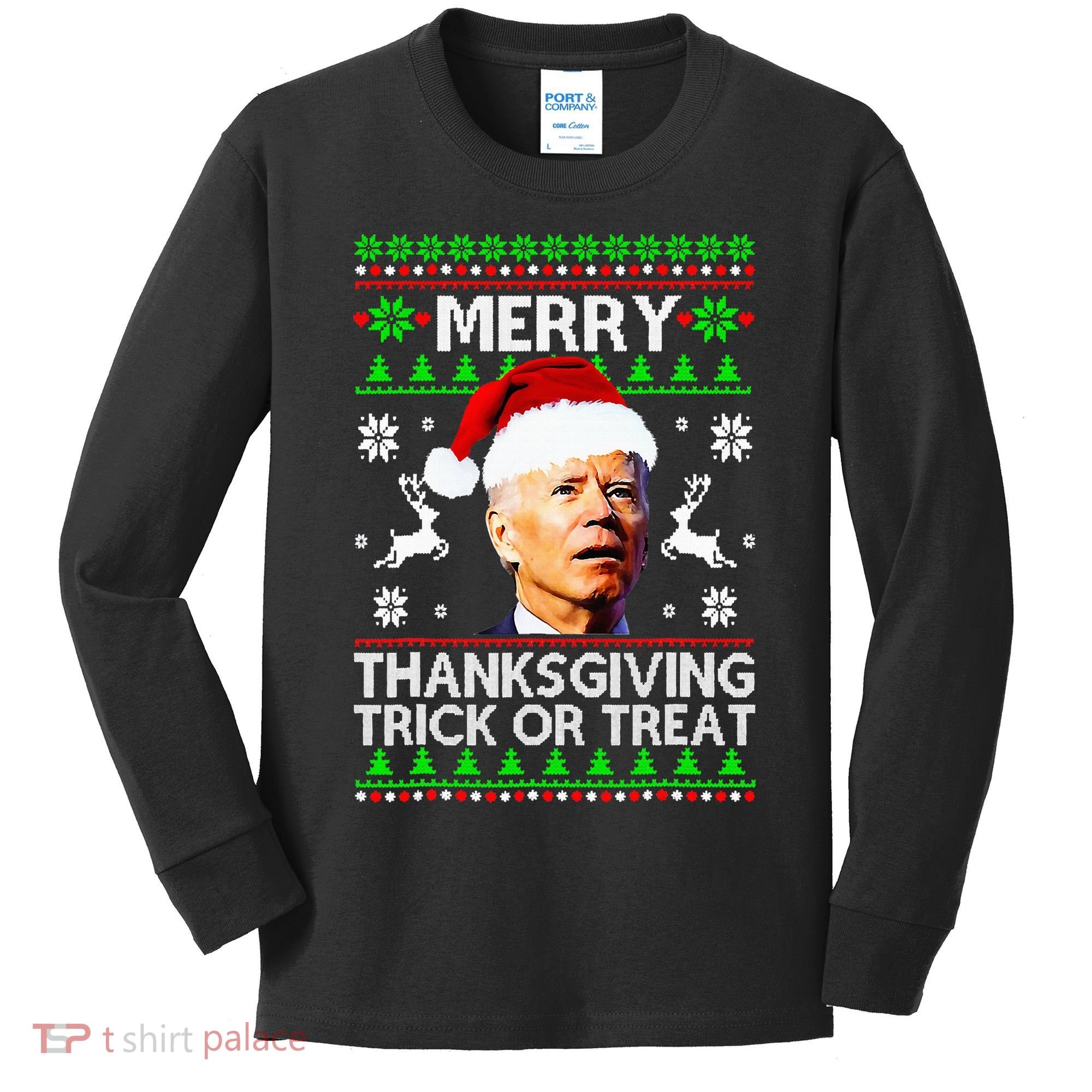 Funny Joe Biden Merry Thanksgiving Trick Or Treat Kids Long Sleeve Shirt