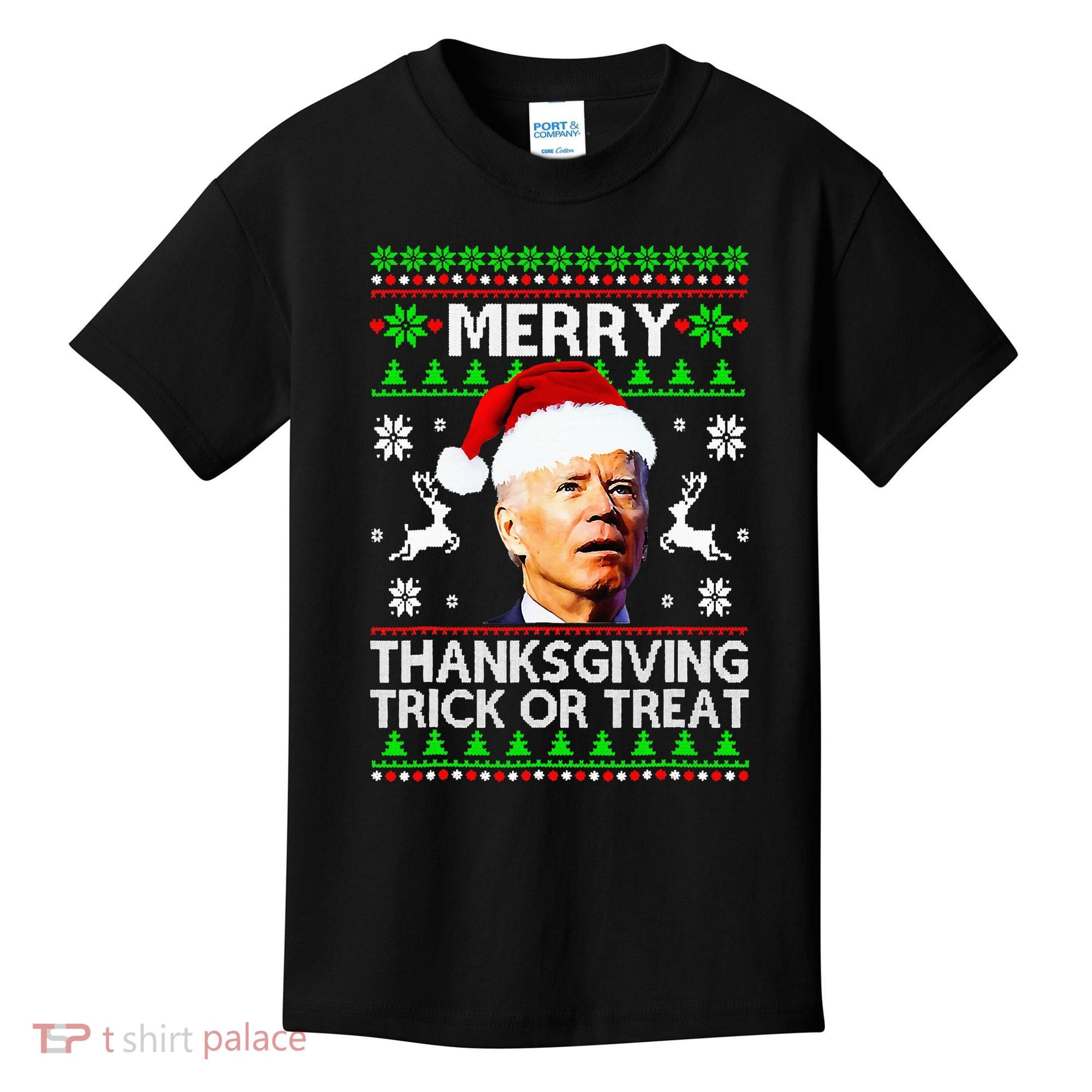 Funny Joe Biden Merry Thanksgiving Trick Or Treat Kids T-Shirt