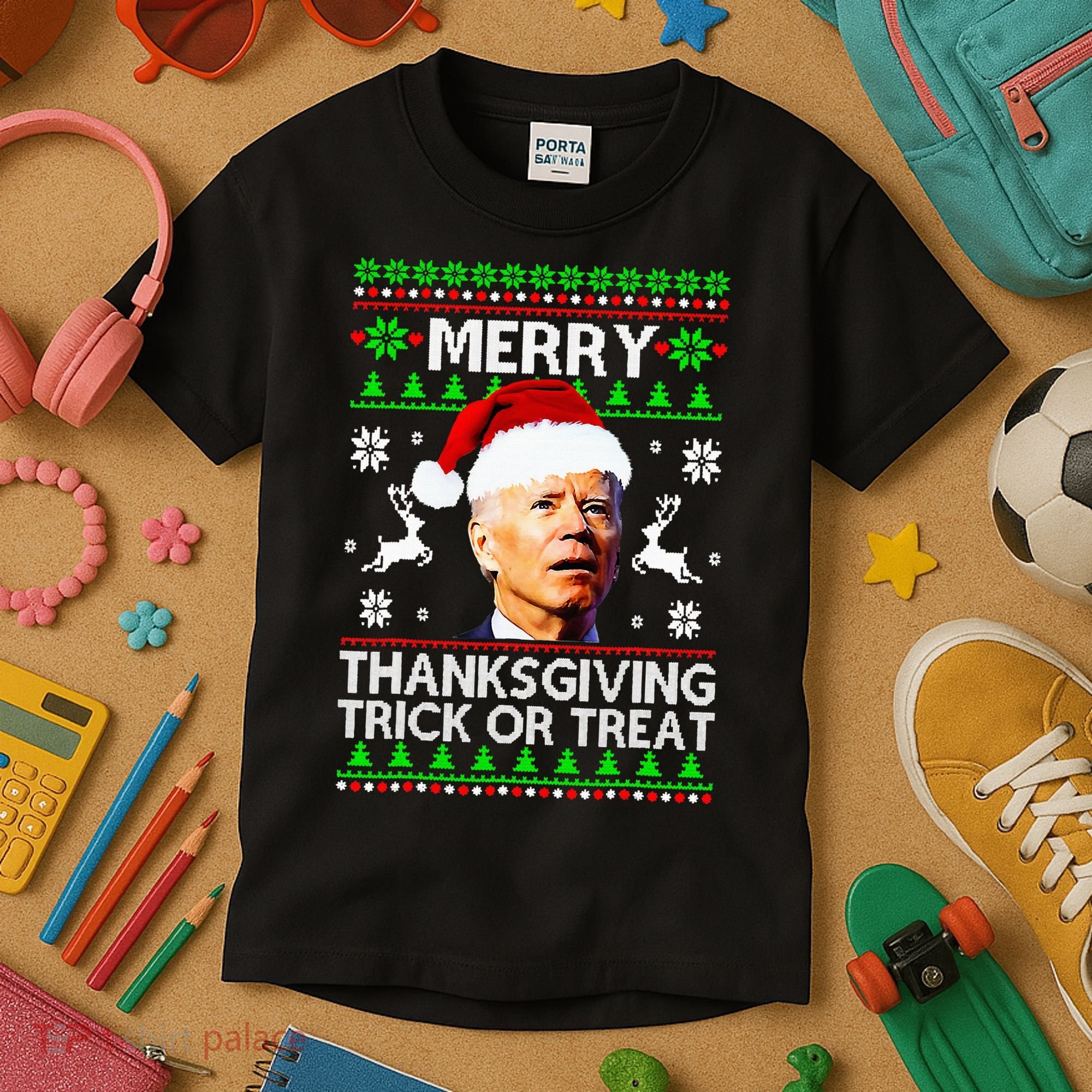 Funny Joe Biden Merry Thanksgiving Trick Or Treat Kids T-Shirt