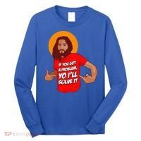 Funny Jesus Christian Meme Yo Ill Solve It Christmas Long Sleeve Shirt thumb 0