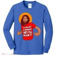 Funny Jesus Christian Meme Yo Ill Solve It Christmas Kids Long Sleeve Shirt thumb 0