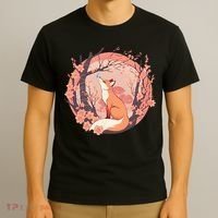 Fox Japanese Cherry Blossom Flower Cute Butterfly Vintage T-Shirt thumb 3