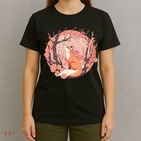 Fox Japanese Cherry Blossom Flower Cute Butterfly Vintage T-Shirt thumb 4