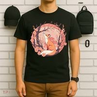 Fox Japanese Cherry Blossom Flower Cute Butterfly Vintage T-Shirt thumb 6
