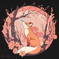 Fox Japanese Cherry Blossom Flower Cute Butterfly Vintage T-Shirt thumb 7