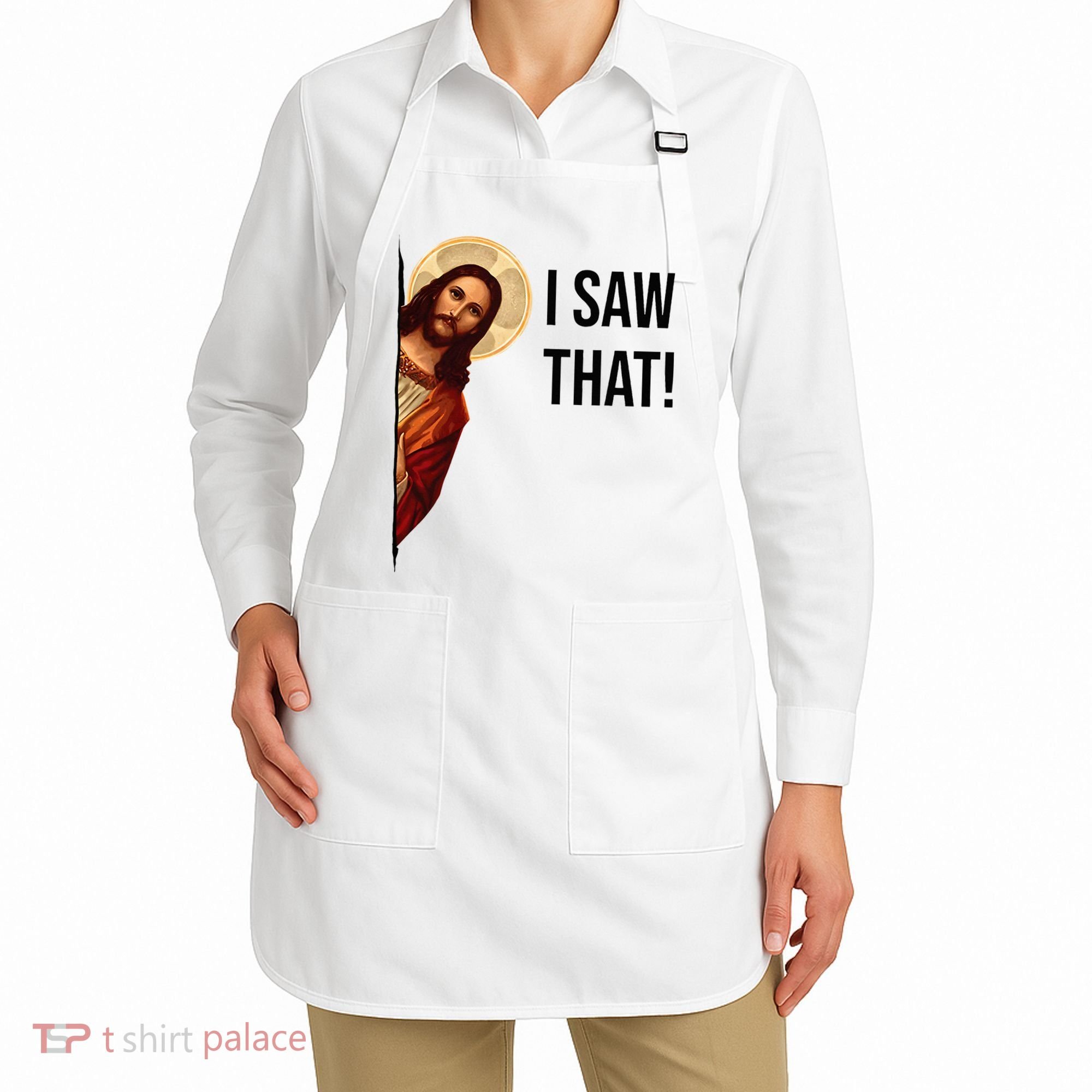 Funny Jesus Christ I Saw That Meme Religious Cool Retro God Apron
