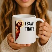 Funny Jesus Christ I Saw That Meme Religious Cool Retro God Coffee Mug thumb 3