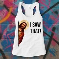Funny Jesus Christ I Saw That Meme Religious Cool Retro God Women's Tank Top thumb 3
