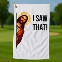 Funny Jesus Christ I Saw That Meme Religious Cool Retro God Golf Towel thumb 1