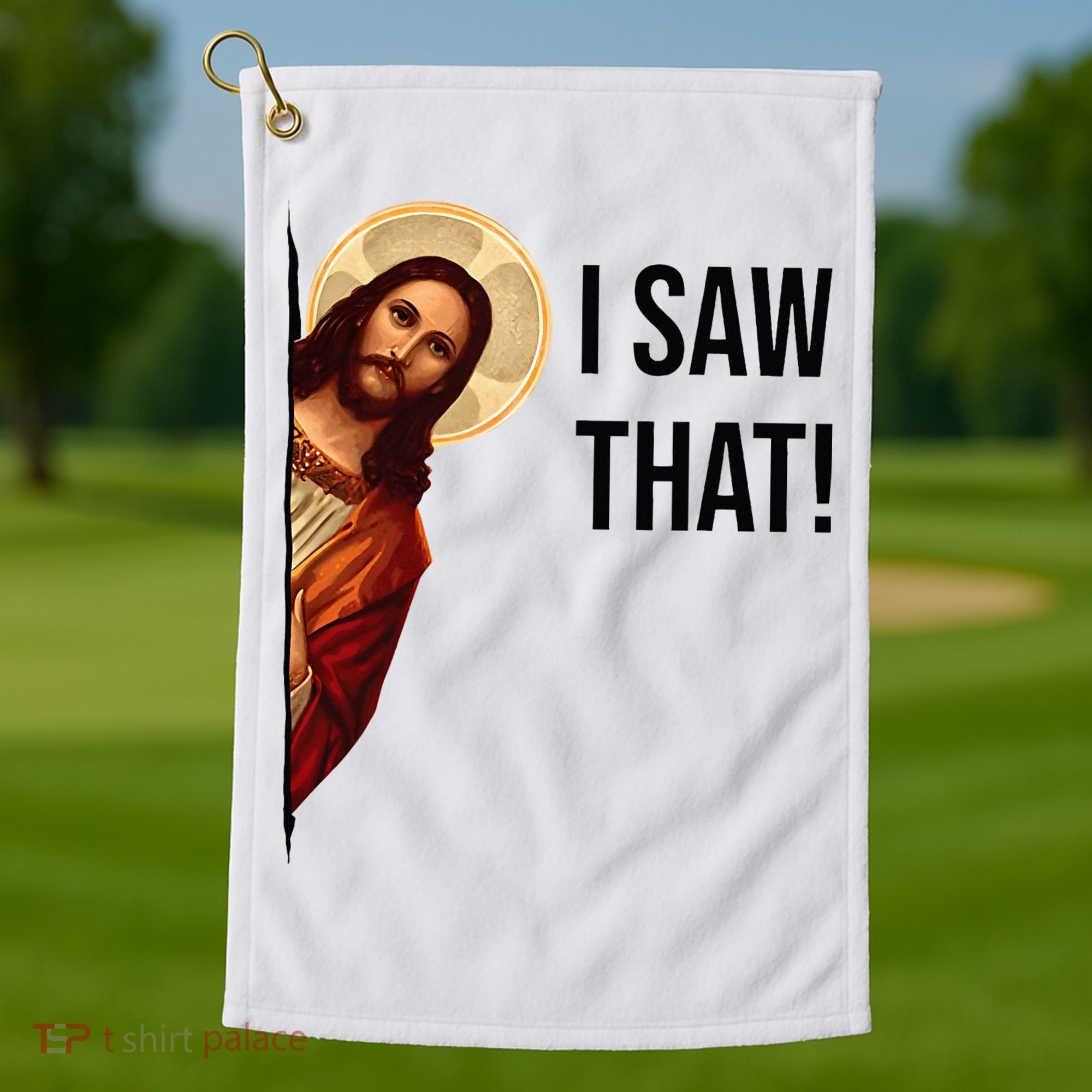 Funny Jesus Christ I Saw That Meme Religious Cool Retro God Golf Towel