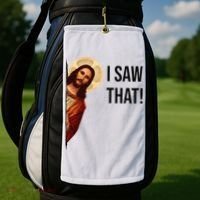 Funny Jesus Christ I Saw That Meme Religious Cool Retro God Golf Towel thumb 2