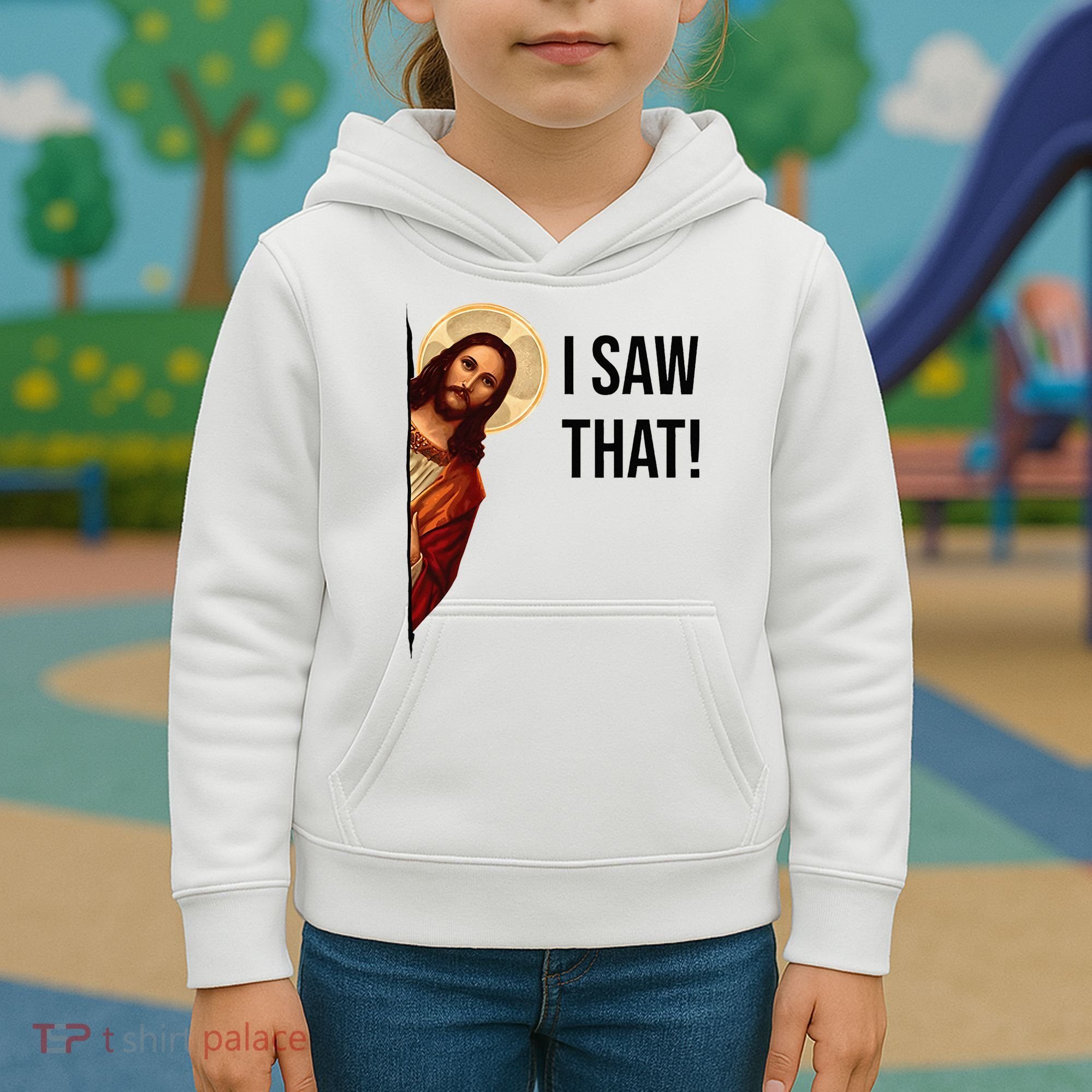 Funny Jesus Christ I Saw That Meme Religious Cool Retro God Kids Hoodie