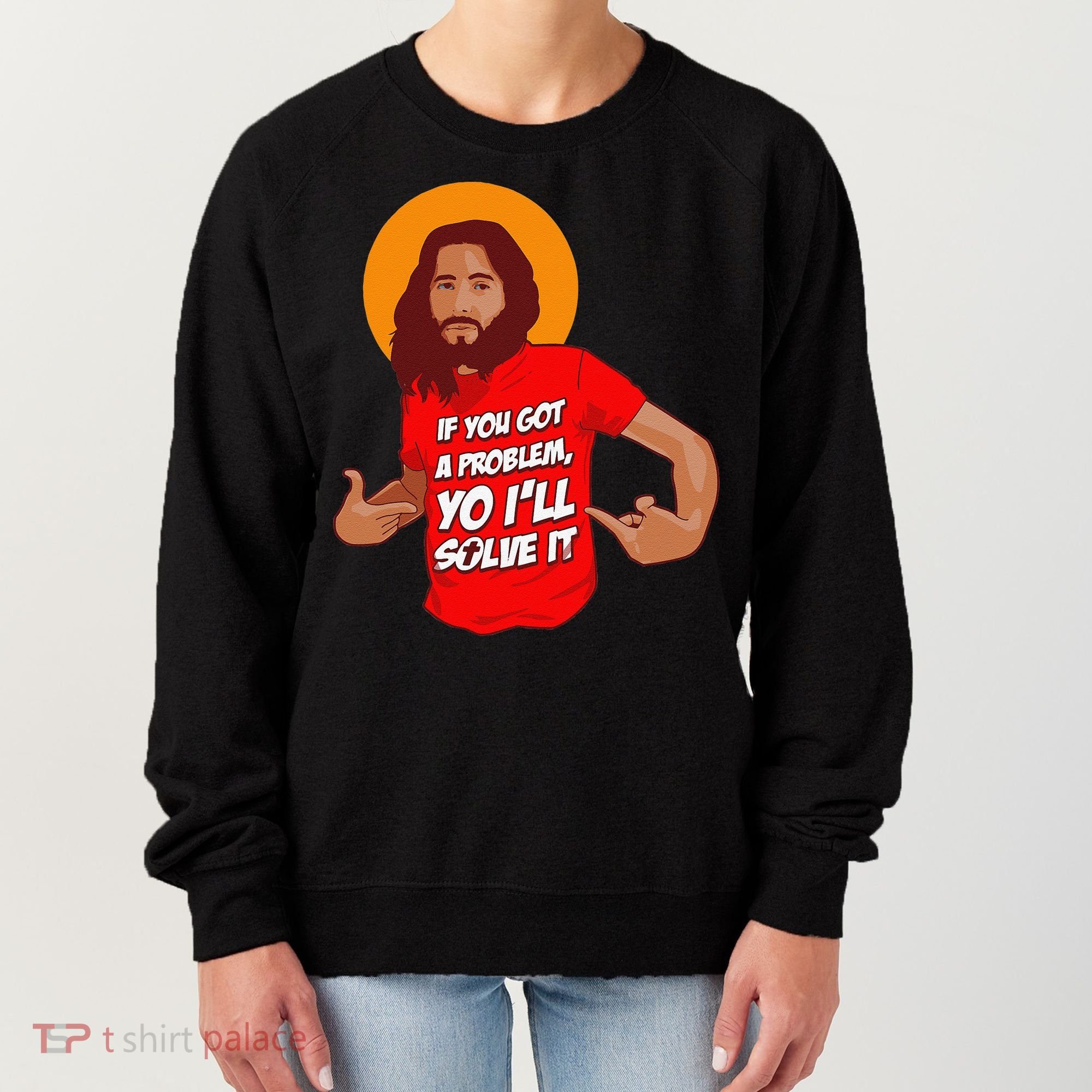 Funny Jesus Christian Meme Yo I'll Solve It Christmas Women's Sweatshirt