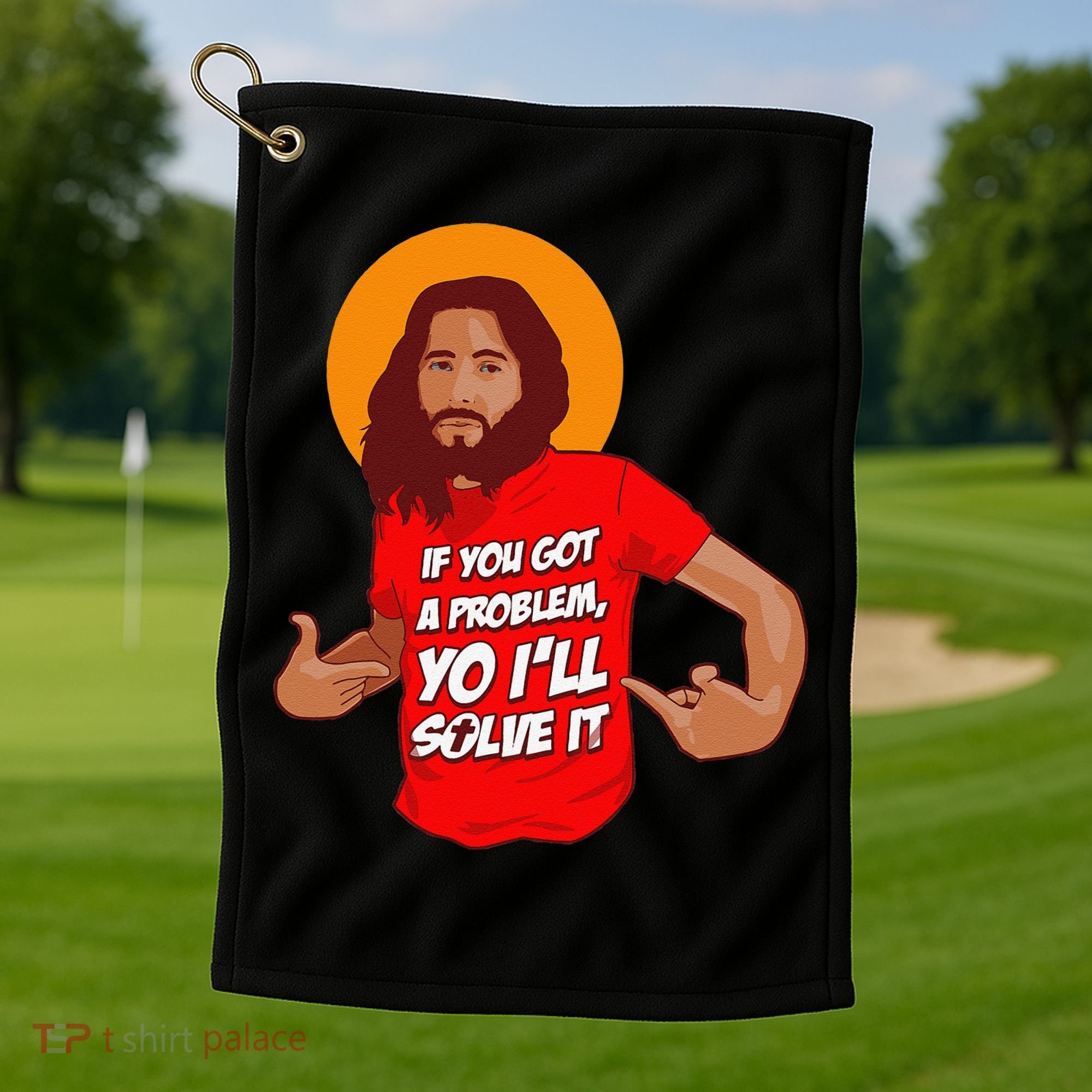 Funny Jesus Christian Meme Yo I'll Solve It Christmas Golf Towel
