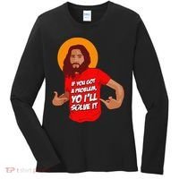 Funny Jesus Christian Meme Yo I'll Solve It Christmas Women's Long Sleeve Shirt thumb 0