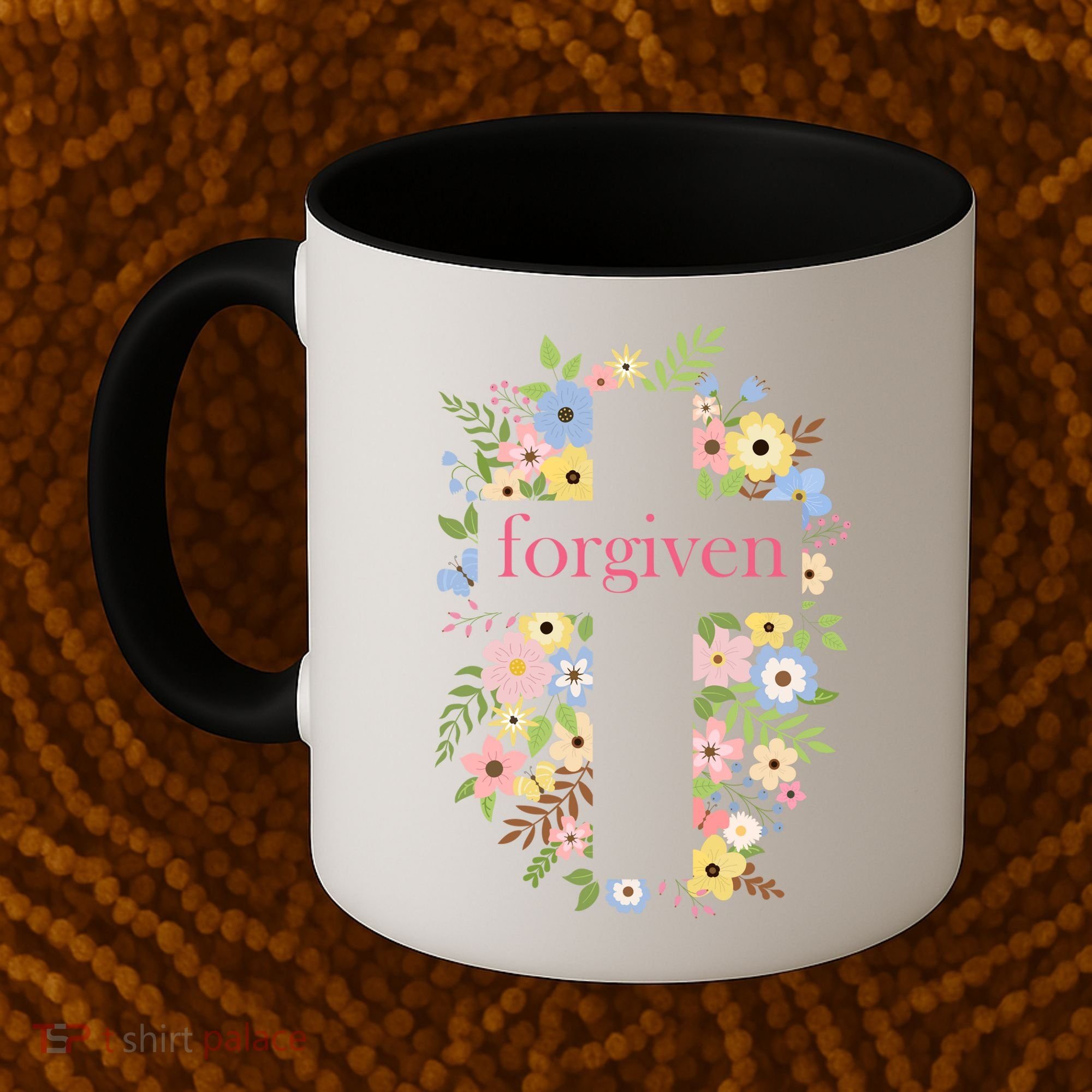 Forgiven Jesus Christ Christian Faith Floral Cross Coffee Mug