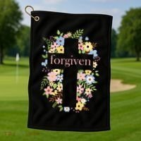 Forgiven Jesus Christ Christian Faith Floral Cross Golf Towel thumb 1
