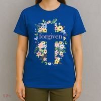 Forgiven Jesus Christ Christian Faith Floral Cross T-Shirt thumb 4