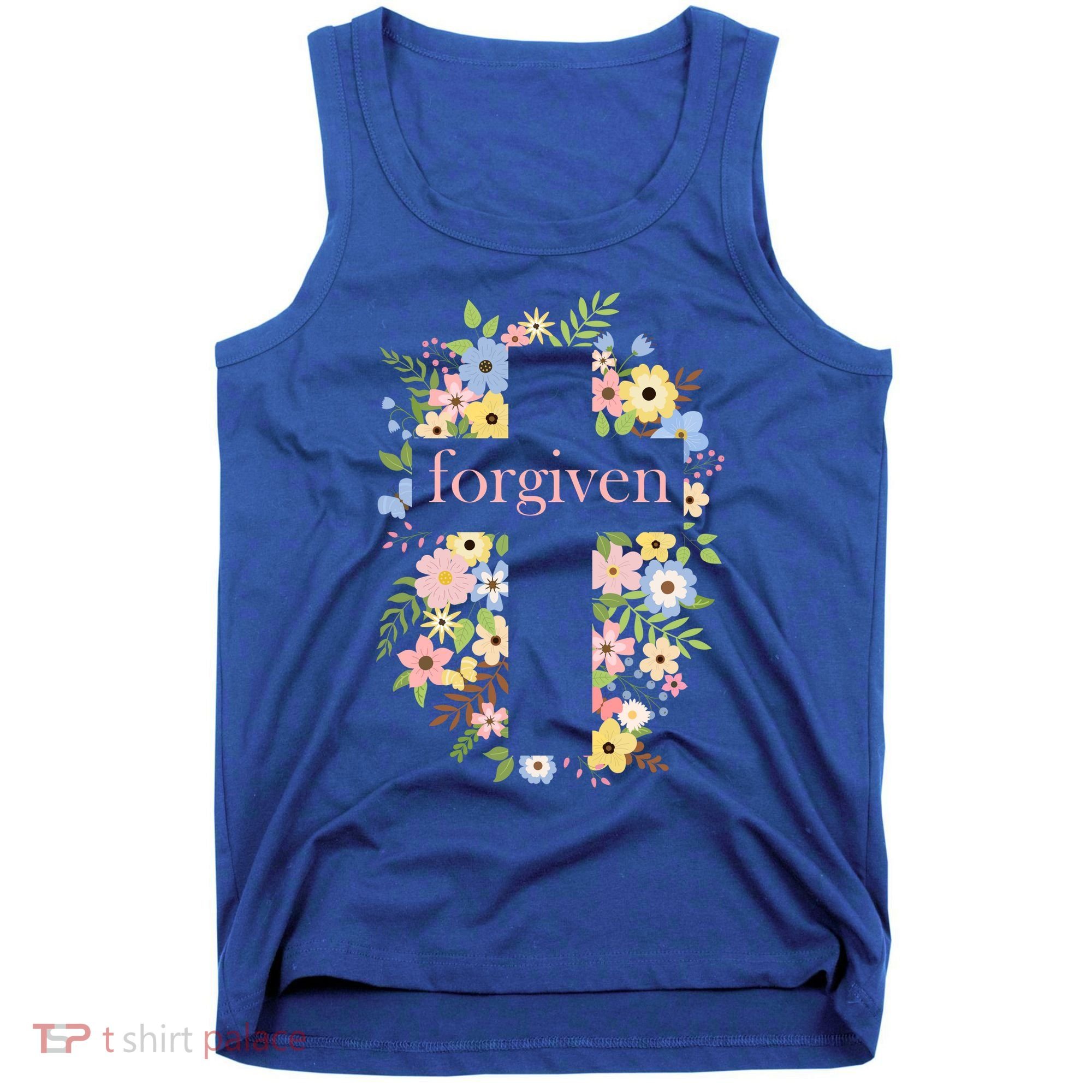 Forgiven Jesus Christ Christian Faith Floral Cross Tank Top