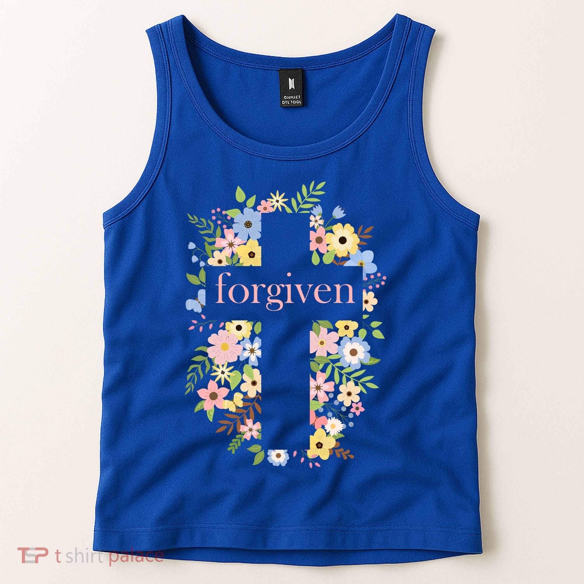 Forgiven Jesus Christ Christian Faith Floral Cross Tank Top