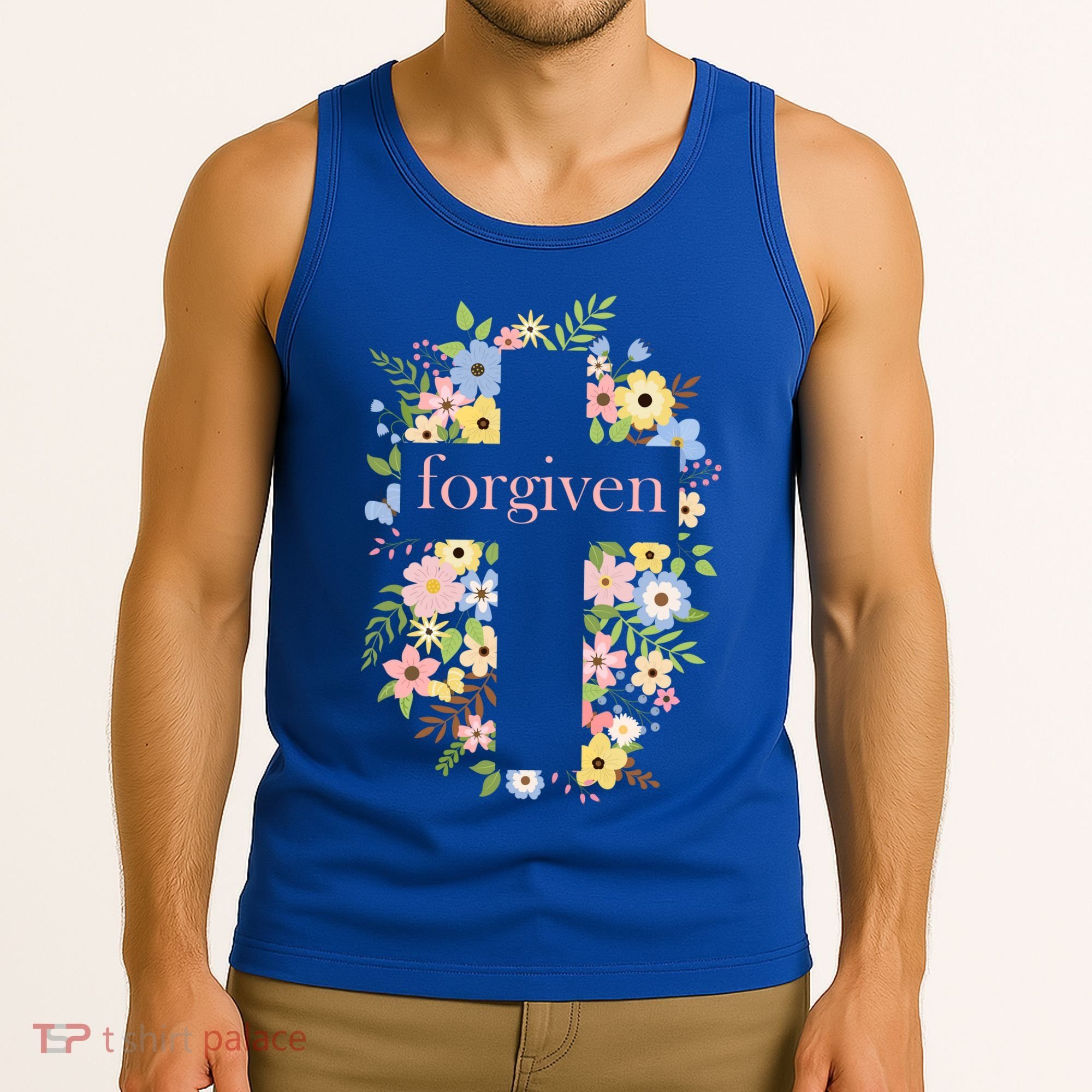 Forgiven Jesus Christ Christian Faith Floral Cross Tank Top