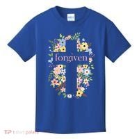 Forgiven Jesus Christ Christian Faith Floral Cross Kids T-Shirt thumb 0